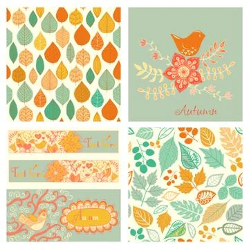 Autumn set, seamless pattern with leaf, autumn leaf background.autumn seamles Stock Illustration