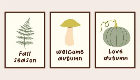 Autumn simple poster set. Fall flyer doodle set. Vectical banner autumn elements Stockillustratie