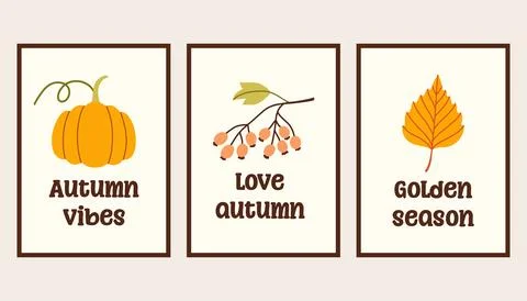Autumn simple poster set. Fall flyer doodle set. Vectical banner autumn elements 스톡 일러스트