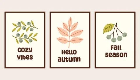 Autumn simple poster set. Fall flyer doodle set. Vectical banner autumn elements Stockillustratie