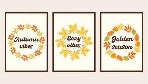 Autumn simple poster set. Fall flyer doodle set. Vectical banner autumn elements 스톡 일러스트