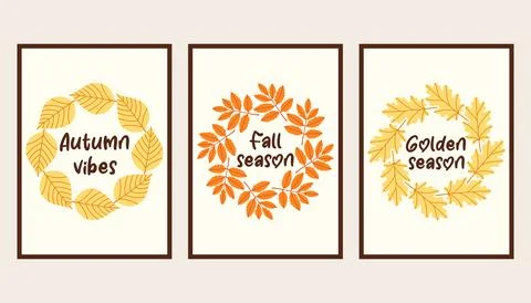 Autumn simple poster set. Fall flyer doodle set. Vectical banner autumn elements Stockillustratie