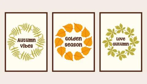 Autumn simple poster set. Fall flyer doodle set. Vectical banner autumn elements 스톡 일러스트
