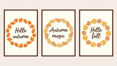 Autumn simple poster set. Fall flyer doodle set. Vectical banner autumn elements 스톡 일러스트