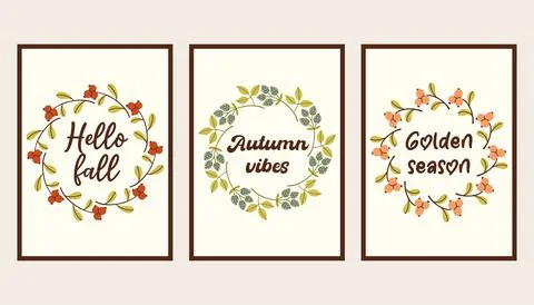 Autumn simple poster set. Fall flyer doodle set. Vectical banner autumn elements 스톡 일러스트