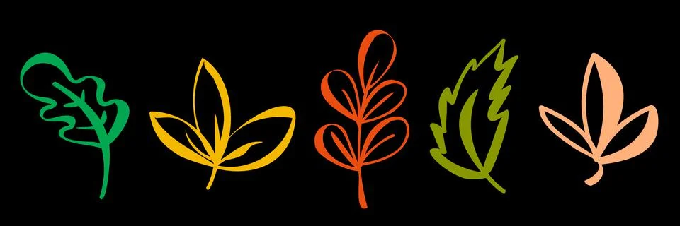 Autumn simple set. Fall leaves and berries. Nature symbol line art collection Stock Illustration