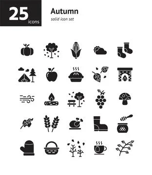 Autumn solid icon set. Vector and Illustration. 스톡 일러스트
