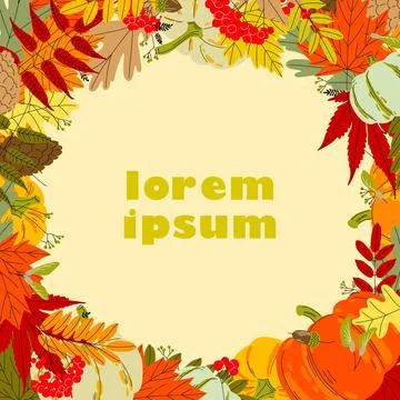 Autumn square background with various botanical elements and copy space in .. Stock Illustration