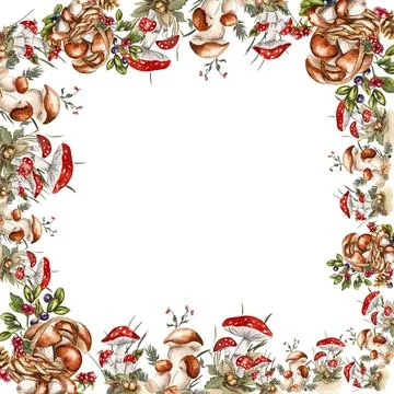 Autumn square frame with mushromms. llustration of autumn for scrapbooking,.. Stock Illustration