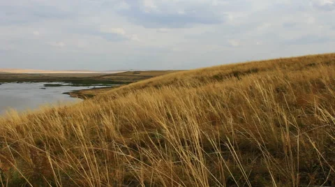 Autumn steppe lake Stock Footage 42773736