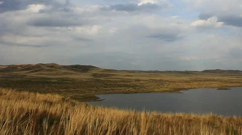 Autumn steppe lake Stock Footage 42773776