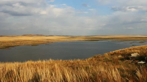 Autumn steppe lake Stock Footage 42773783
