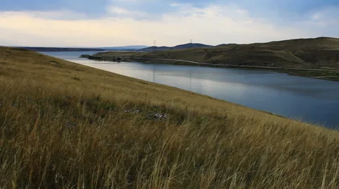 Autumn steppe lake Stock Footage 42773815