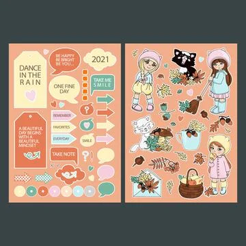 AUTUMN STICKERS FOR PLANNER And Plotter Cutting Vector Set Stock Illustration