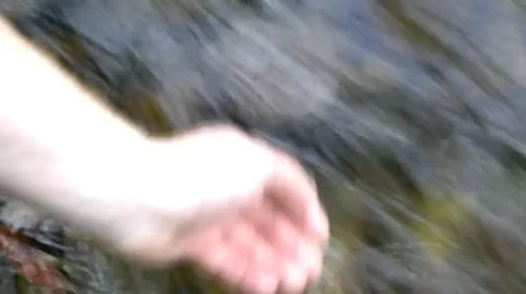 Autumn stream and human hand in water Video stock 10593742