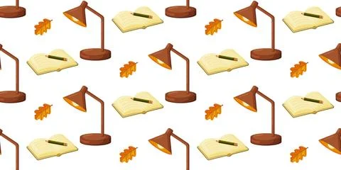 Autumn Study Pattern with Lamps and Books 스톡 일러스트