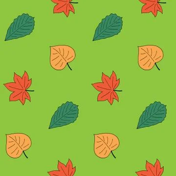 Autumn style seamless pattern with different leaves. Birch, maple and oak Illustrazione stock