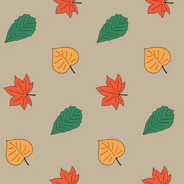 Autumn style seamless pattern with different leaves. Birch, maple and oak Illustrazione stock