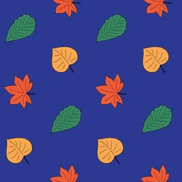 Autumn style seamless pattern with different leaves. Birch, maple and oak Stock Illustration