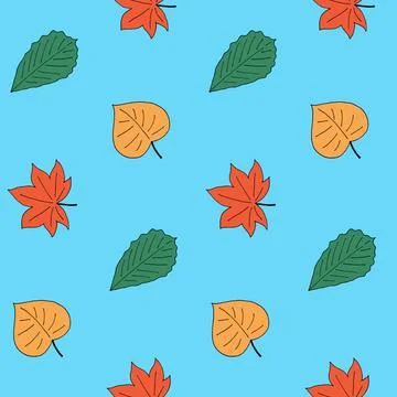 Autumn style seamless pattern with different leaves. Birch, maple and oak Stock Illustration