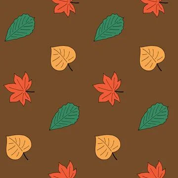 Autumn style seamless pattern with different leaves. Birch, maple and oak. Yello Stock Illustration