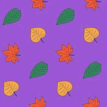 Autumn style seamless pattern with different leaves. Birch, maple and oak. Yello Stock Illustration