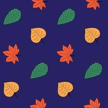 Autumn style seamless pattern with different leaves. Birch, maple and oak Stock Illustration