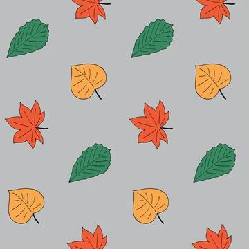 Autumn style seamless pattern with different leaves. Birch, maple and oak Illustrazione stock