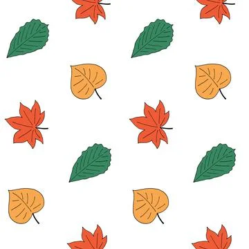 Autumn style seamless pattern with different leaves. Birch, maple and oak. Yello Stock Illustration