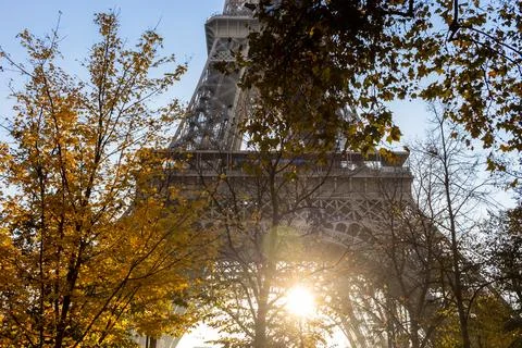 Autumn Sunset Eiffel Tower Stock Photos