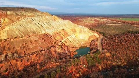 Autumn Sunset Huge Clay Mining Hill Natural Resources Industry Rise Stock Footage 289580990