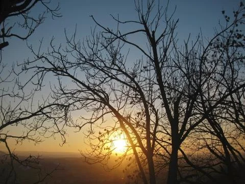 Autumn sunset middle the trees. Fall in Pyatigorsk Stock Photos