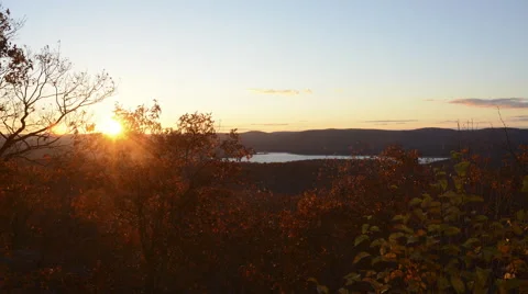Autumn sunset over mountains with lake, leaf color HD 1080 version Stock Footage