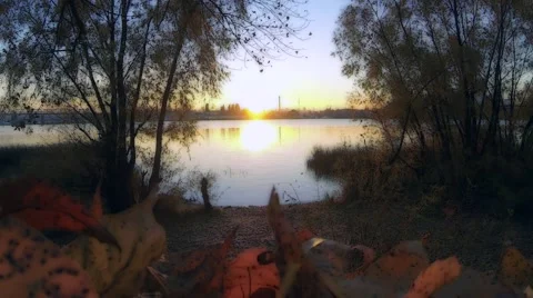 Autumn sunset over the river Stock Footage 56435892