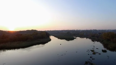 Autumn sunset over the river. Stock Footage 119175798