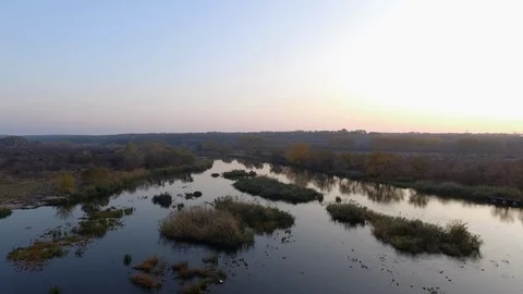 Autumn sunset over the river. Stock Footage 119175857