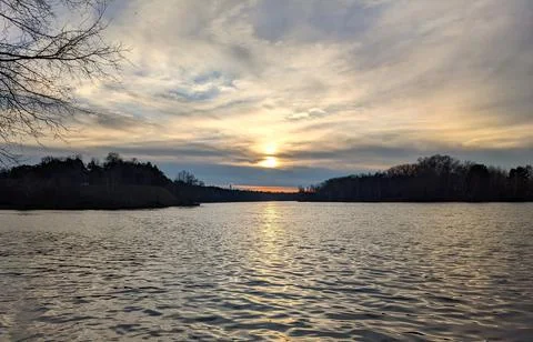 Autumn sunset over the river Foto stock