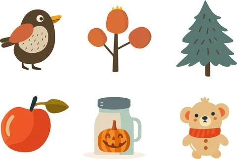 Autumn Symbols Flat Elements Set イラスト素材