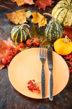 Autumn table setting. Stock Photos