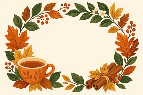 Autumn Tea Botanical Frame Stock Illustration