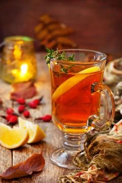 Autumn tea with ginger, lemon Stock Photos