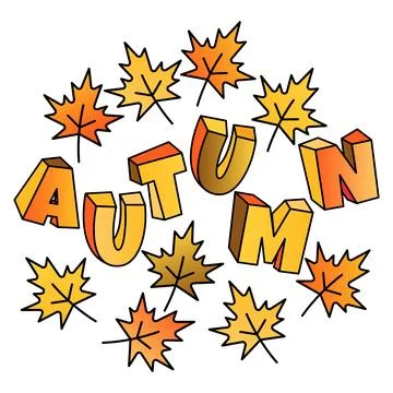 Autumn text with maple leaf colorful design vector illustration Stock Illustration