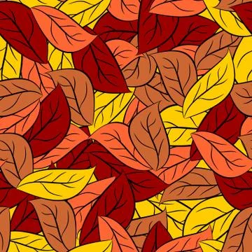 Autumn texture of  leaves of trees. Vector seamless pattern foliage on Earth. Stock Illustration