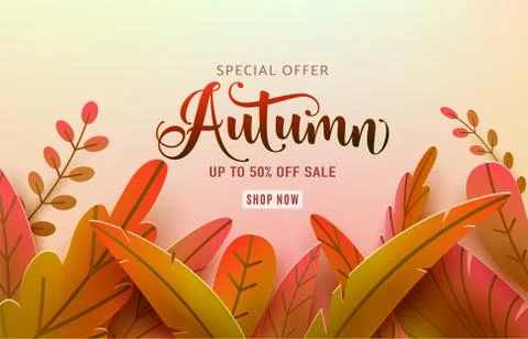 Autumn thanksgiving vector background. Fall frame and text offer sale sign. Red Illustrazione stock