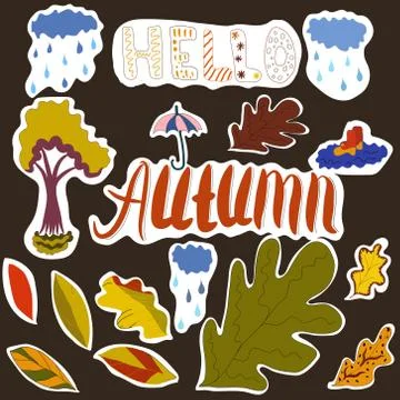 Autumn theme hand drawn elements arranged individually. 스톡 일러스트