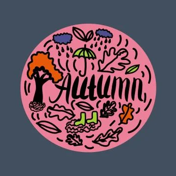 Autumn theme hand drawn elements arranged individually. Stock Illustration