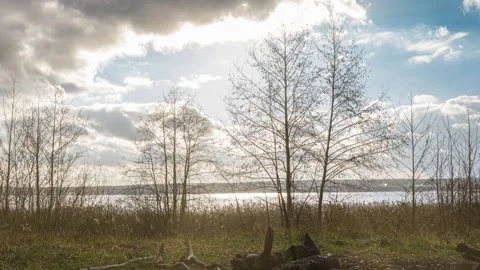 Autumn timelapse with camera movement on Lake Baikal Stock Footage 255531316