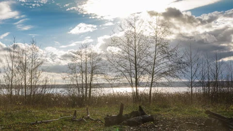 Autumn timelapse with camera movement on Lake Baikal Stock Footage 256057336