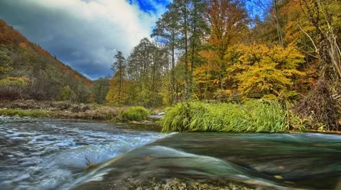Autumn timelapse with river Stock Footage 67863089