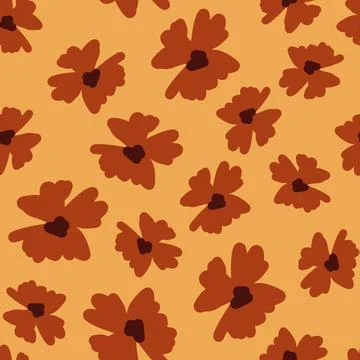 Autumn tones seamless pattern with brown random flowers buds elements print.  Illustrazione stock